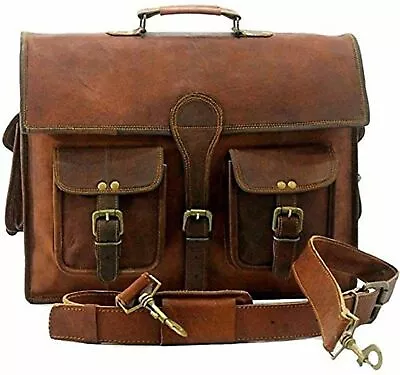 Men's Business Laptop Briefcase Genuine Satchel Vintage Messenger Shoulder Leath • $76.08