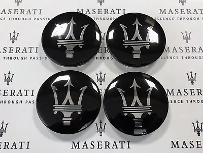 Maserati Wheel Center Caps Black With Chrome Trident Logo Set Of 4  • $79