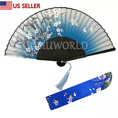 New Hand Fan Chinese Japanese Silk Elegant Modern Folding Fan Flower Butterfly  • $6.29