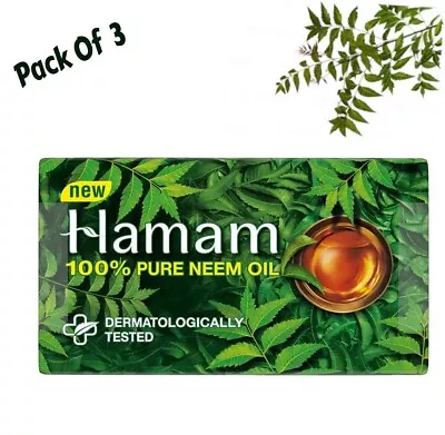 {Pack Of 3} Hamam 100% Pure Neem Oil Soap Bar Dermatologically Tested • £10.49