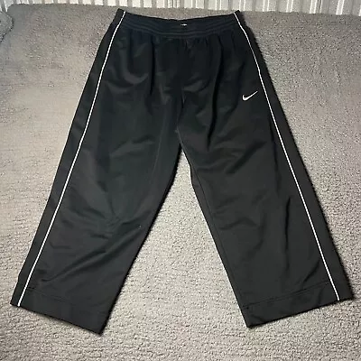 VINTAGE Nike Track Pants Mens XL 33x25 Black Warmup Y2K Baggy Relaxed Cropped • $18.88