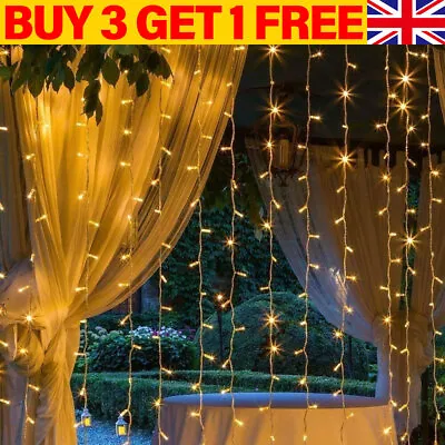 £8.99 • Buy 300 LED Curtain Fairy Lights String Indoor/Outdoor Backdrop Wedding Xmas Party