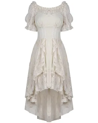 Dark In Love Long Steampunk Dress Cream Off White Lace Vintage Victorian Gothic • $80.81