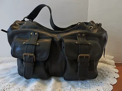 Vintage Eddie Bauer 100% Genuine Cow Leather Black  Bucket/ Biker /Satchel Bag • $50