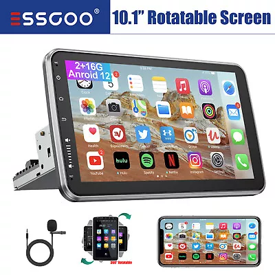 Single DIN Rotatable 10.1'' Android 12 Touch Screen Car Stereo Radio GPS NAV MIC • $108.99