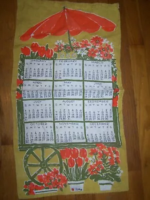 Vintage Vera Neumann Linen Calendar Kitchen Tea Towel - Ladybug Sign - 1969 • $49.95