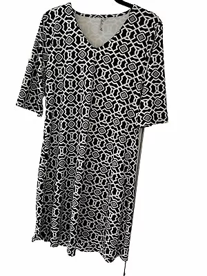 LULU B SZ S Black /White 3/4 Sleeve  Stretch Nylon/Spandex Comfy Dress NWOT • £42.36