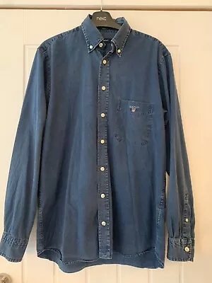 GANT Denim Shirt Small Mens Regular Fit Indigo Pinpoint Oxford • £10