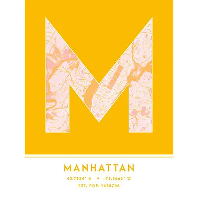Manhattan New York United States City Map Typography Unframed Art Print 18x24 In • £15.99