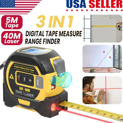 3 In 1 Digital Laser Measure 40m/131Ft Autolock Measuring Tape Top LCD Display • $30.99