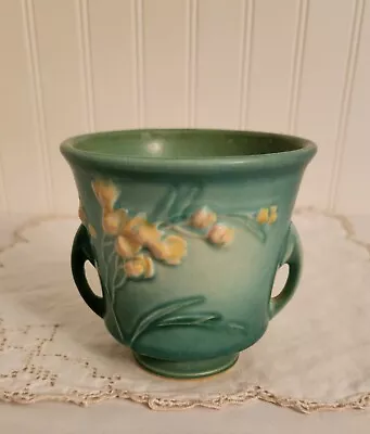 Roseville Pottery Vintage 1937 Green Ixia Double Handled Jardiniere Vase 640-4  • $34