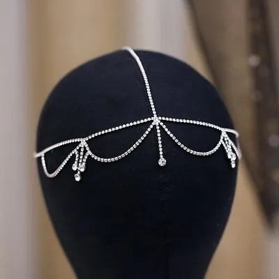 1920s GATSBY CRYSTAL RHINESTONE CHAIN Tassel HEADBAND HAIR WEDDING BRIDAL PROM • £5.99