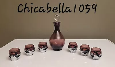 $95 • Buy Vintage Farber Bros Krome Kraft And Amethyst Glass Decanter Cordial Set