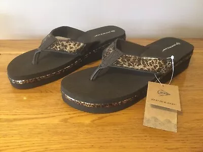 Dunlop “Leo” Ladies Low Wedge  Flip Flop Sandals Size 7 Brown - BRAND NEW • £7.49