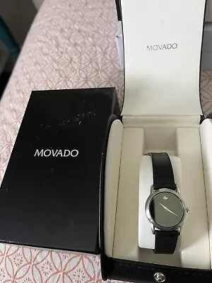 Movado Museum Collection 84-E4-9840 Stainless Black Dial Leather Watch • $200