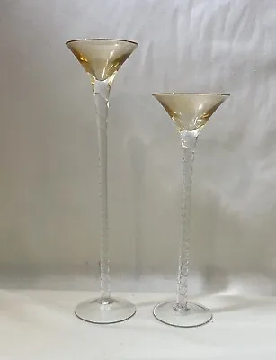 Tall Martini Glass Shaped Vase Centerpieces 10” & 12” Clear W/ Amber Top WB21 • $45