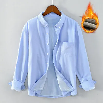 Autumn-Winter Oxford Fleece Lined Thickened Shirt Mens Long Sleeve Thermal Shirt • $33.52