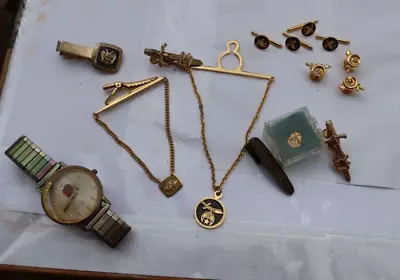 LOT Vintage Masonic Free Mason Jewelry Shriners Lapel Tie Pins Watch Clips Studs • $8.50