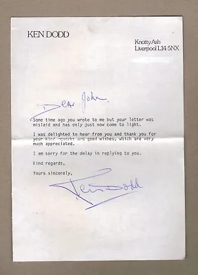 Ken Dodd - Hand-signed Typed Letter 1987  Tears For Souvenirs  Happiness  • £79.99