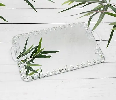 £18.95 • Buy Glass Crystal Beaded Mirrored Vanity Candle Tray Perfume Rectangle Plate Display