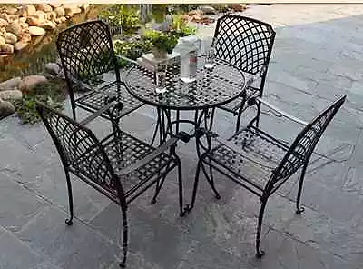 INDOOR OUTDOOR TABLE CHAIRS PATIO SETTING Metal Garden Balcony Cafe Black Square • $247.20