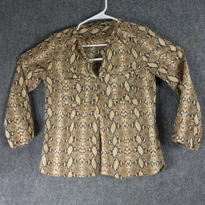 $1 • Buy Zara Top Womens Medium Snakeskin Print Roll Tab Business Office Blouse Ladies