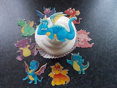 12 PRECUT Edible Colourful Dragons Wafer/rice Paper Cake/cupcake Toppers • £2.85