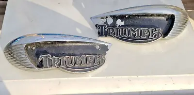 VINTAGE 1967-68 TRIUMPH BONNEVILLE MOTORCYCLE Gas Tank Badge PAIR Emblem Logo • $89.95