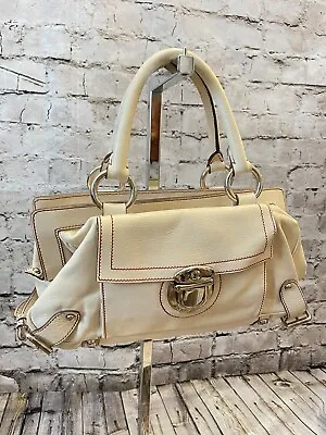 Vintage Marc Jacobs Italy Venetia Leather Buckle Satchel Bag Ivory Red Stitching • $44.99