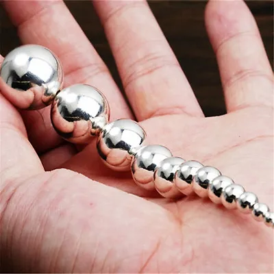 925 Sterling Silver Seamless Round Ball Beads 2mm-22mm Small Or Large Hole  • $9.48