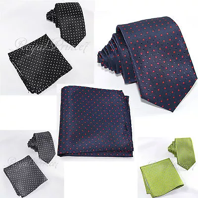 Polka Dots Skinny Slim 2.75  Neck Tie And Pocket Square Hankie Party Formal Prom • $11.87