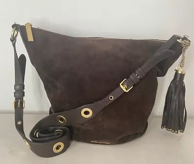 Michael Kors Brooklyn Grommet Large Suede Leather Feed Crossbody Bag Coffee • $45