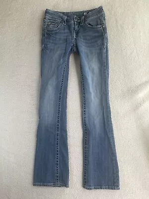 Miss Me Womens Jeans 25x32.5 Blue Bootcut Stretch Thick Stitch Rhinestone • $19.99