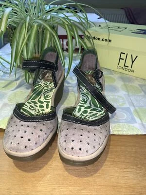 £18 • Buy Fly London Grey Suede Shoes Black Trim Size 36