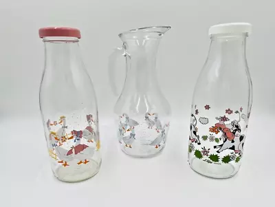 Vintage  Le Parfait  Glass Cow & Duck Milk Bottles Made In France + Bonus Jug • $54