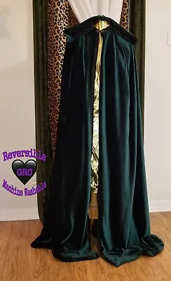 Green Plush Adult Unlined Velvet Cloak  Gothic Witch Pagan Outlander  • $45.99