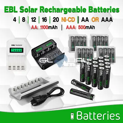 EBL Solar Batteries AA OR AAA NiCD Rechargeable 4/8/16  1100/500mAh Lot Lights • $3.95