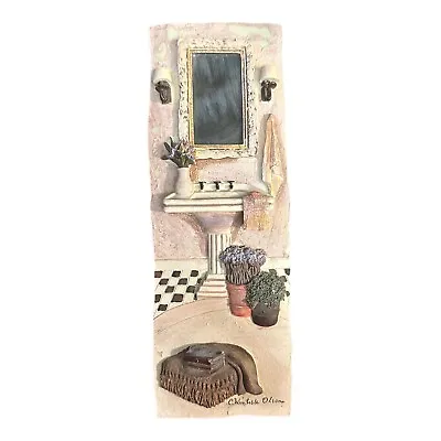 C. Winterle Olson 3D Bathroom Wall Art Plaque Hand Painted Ceramic Tile Set • $14.97