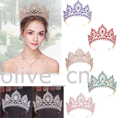 8.5cm Tall Crystal Large Wedding Bridal Queen Pageant Prom Tiara Crown 8 Colours • £23.99