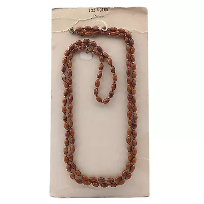 Long Vintage Czech Necklace Brown Marble Oval Glass Beads 47  • $40