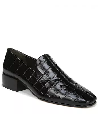 Via Spiga Baudelaire Shine Mock Croc Black Leather Women's Loafers Size 8.5 • $45