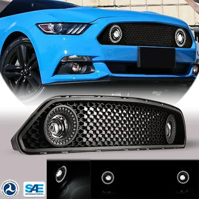 For 15-17 Ford Mustang Honeycomb Mesh Front Bumper Upper Grille LED Fog Lights • $229.99