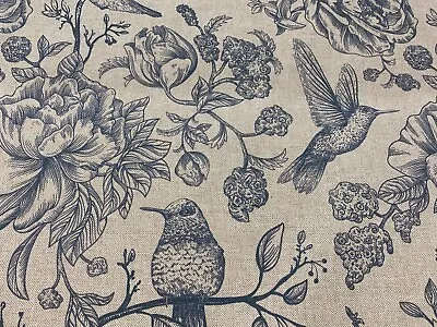 Indigo Birds Toile Linen/Cotton 140cm Wide Curtain/Upholstery Fabric  • £2.99