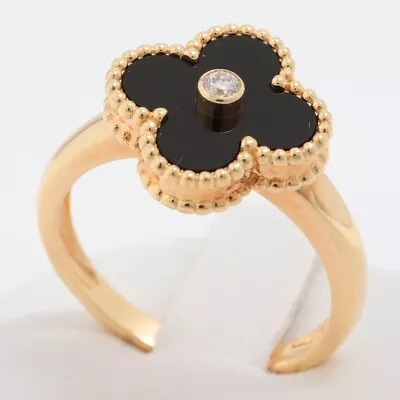 Van Cleef & Arpels Vintage Alhambra 1P Diamond Onyx Ring 750(YG) 7.0g 60 VCARA41 • $2488.01