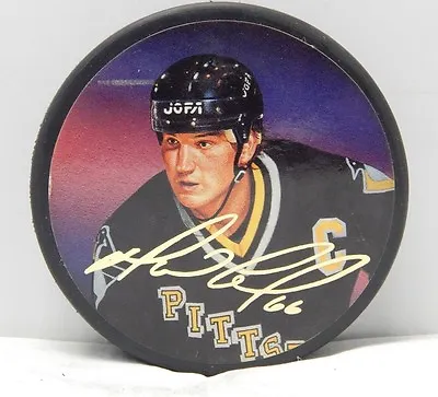 Mario Lemieux Souvenir 1996 Litho & Replica Signature Puck Pittsburgh Penguins  • $9.99