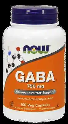 Now Foods GABA (Gamma-Aminobutyric Acid) 750mg 100 VCaps 10/25EXP • $12.85