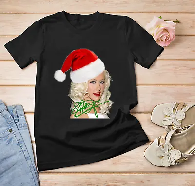 $17.09 • Buy Christina Aguilera Christmas Hat Black Cotton Unisex T Shirt Full Size F2309