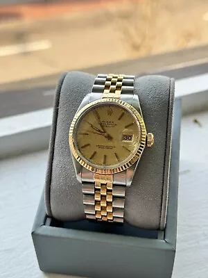Rolex DateJust 16013 Champagne Stick Fluted Two Tone Gold Jubilee Watch Annivers • $5499.99