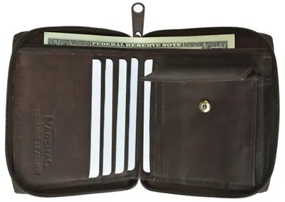 Brown Mens Bifold Zip Around  Coin Change Purse Genuine Leather Cards Wallet • $13.06