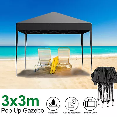 3x3m Pop-up Gazebo W/4 Sides Heavy Duty Camping Party Garden Canopy Tent Outdoor • £83.99